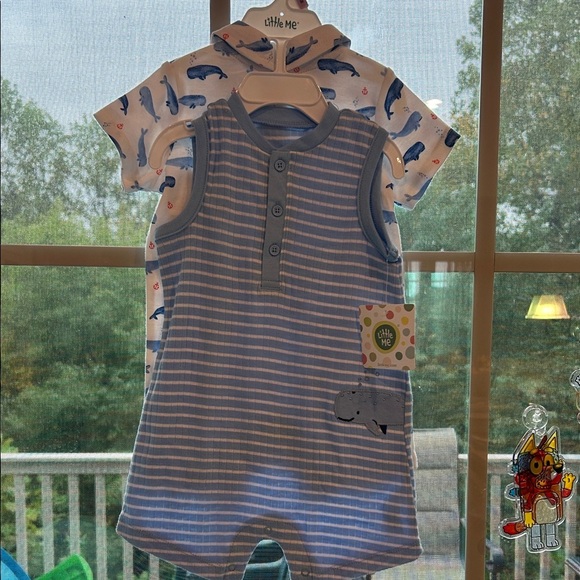 Little Me Blue Striped 2 Piece Romper Set- Whale Onsie Size 9 months - Picture 1 of 6